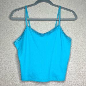Abound Lace Edge Crop Tank Top-Island Blue-Women’s L-Summer-Casual-Y2K-90s-NEW